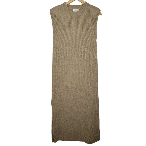 Mable Small Tan Mock Neck Knit Sleeveless Long Padded Shoulder‎ Dress - Picture 1 of 5